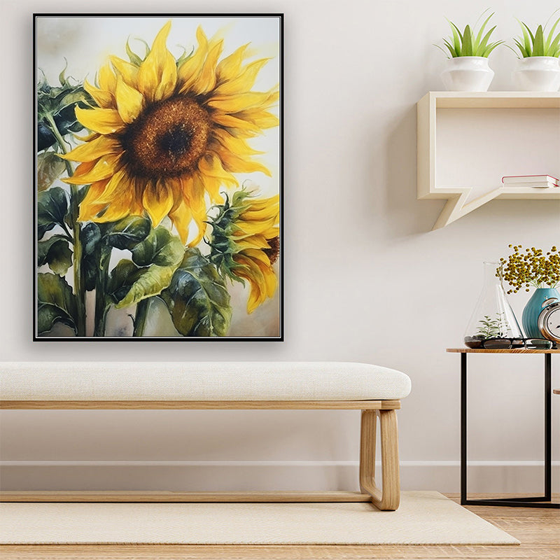 Abstract Sunflower Canvas Oil Painting Boho Wall Art - Golden Memories: Warmth in Sunflower Art