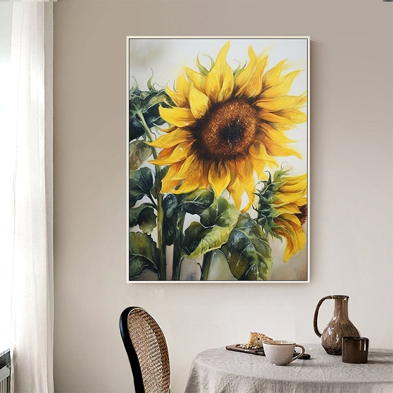 Abstract Sunflower Canvas Oil Painting Boho Wall Art - Golden Memories: Warmth in Sunflower Art