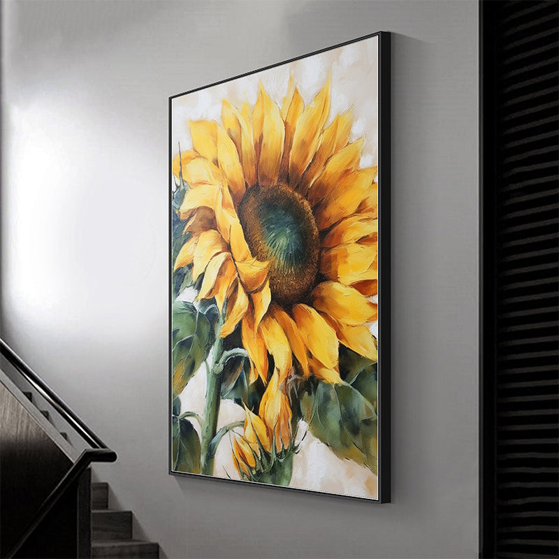 Abstract Sunflower Canvas Oil Painting Boho Wall Art - Summer Essence: Sunflowers' Freshness in Oil