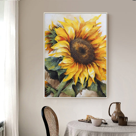 Abstract Sunflower Canvas Oil Painting Boho Wall Art - Light of the Soul: Beauty of Sunflowers in Oil