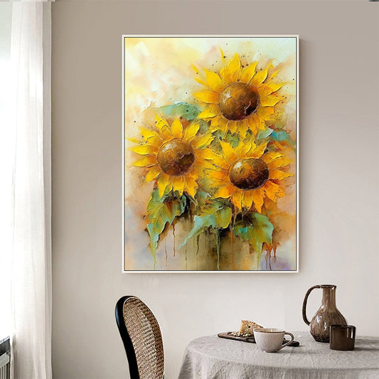 Abstract Sunflower Canvas Oil Painting Boho Wall Art - Soothing Haven: Comfort in Sunflower Paintings