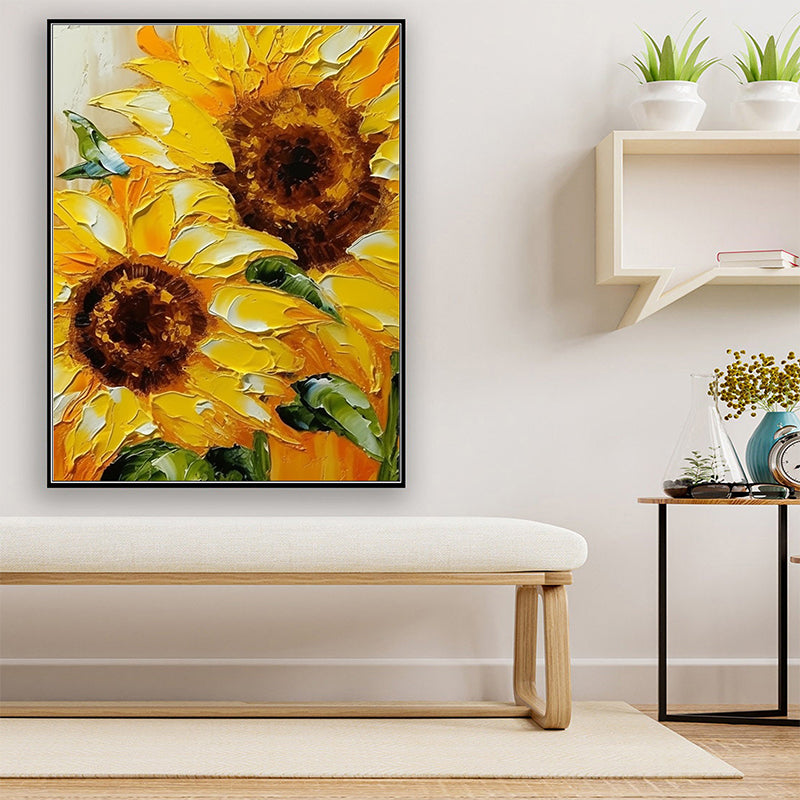 Abstract Floral Wall Art - Sunflower Reverie: Handmade Sunflower Oil Art