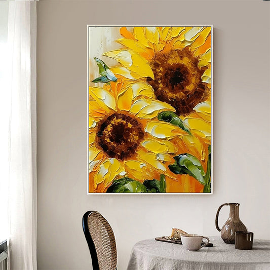 Abstract Sunflower Canvas Oil Painting Boho Wall Art - Dreamy Colors: Sunflowers' Sea in Oil Paintings