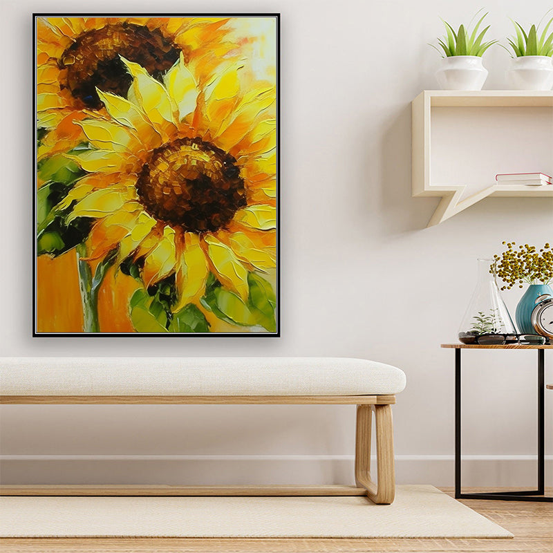 Abstract Sunflower Canvas Oil Painting Boho Wall Art - Miracle of Life: Sunflowers Alive in Oil Art