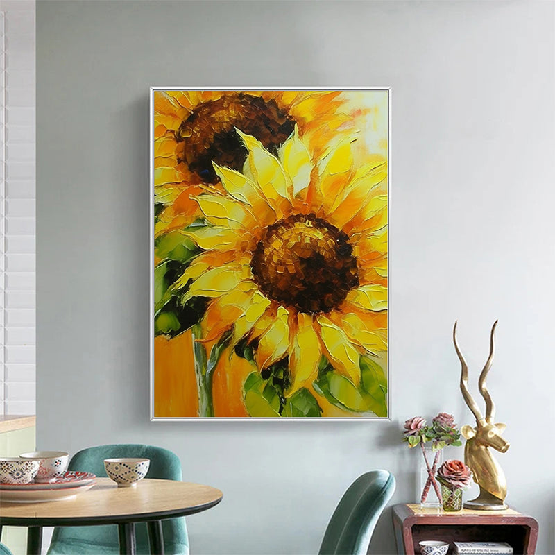 Abstract Sunflower Canvas Oil Painting Boho Wall Art - Miracle of Life: Sunflowers Alive in Oil Art