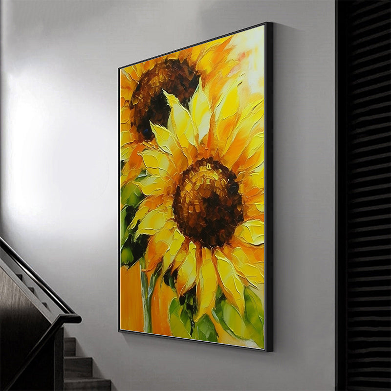 Abstract Sunflower Canvas Oil Painting Boho Wall Art - Miracle of Life: Sunflowers Alive in Oil Art