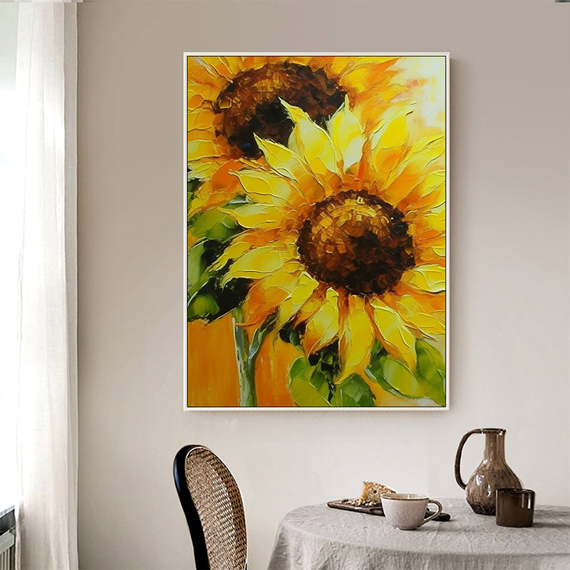 Abstract Sunflower Canvas Oil Painting Boho Wall Art - Miracle of Life: Sunflowers Alive in Oil Art