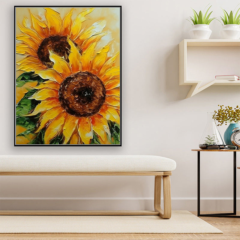 Abstract Floral Wall Art - Sunflower Tranquility: Handcrafted Oil Canvas