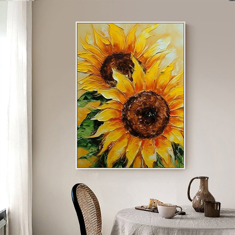 Abstract Floral Wall Art - Sunflower Tranquility: Handcrafted Oil Canvas