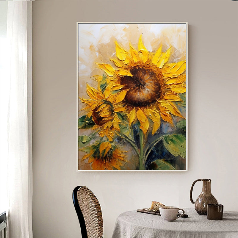 Abstract Floral Wall Art - Golden Oasis: Artisanal Sunflower Oil Canvas