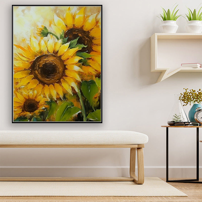 Abstract Floral Wall Art - Sunflower Escape: Handmade Sunflower Oil Art
