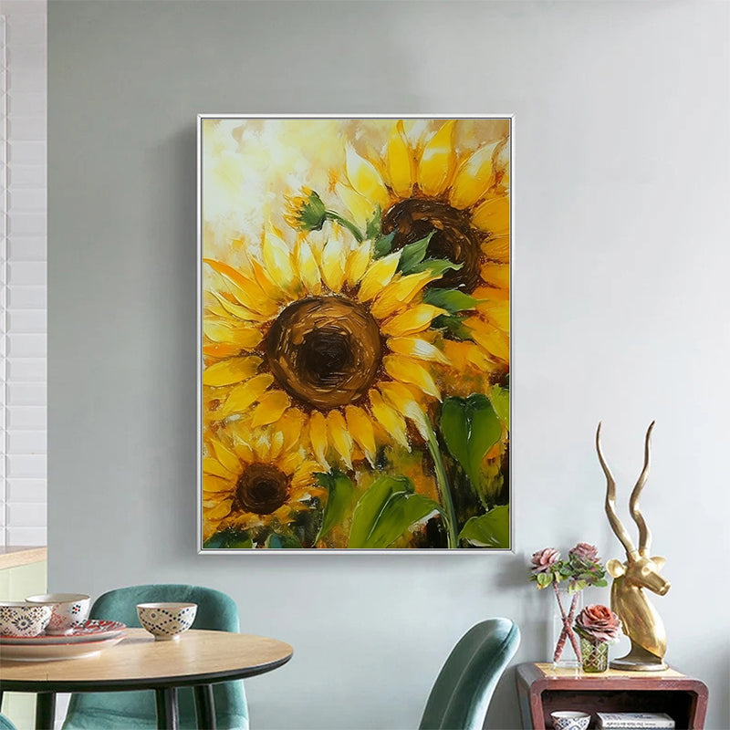 Abstract Floral Wall Art - Sunflower Escape: Handmade Sunflower Oil Art