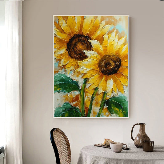 Abstract Sunflower Canvas Oil Painting Boho Wall Art - Radiant Melody: Sunflowers' Song in Hand-painted Art