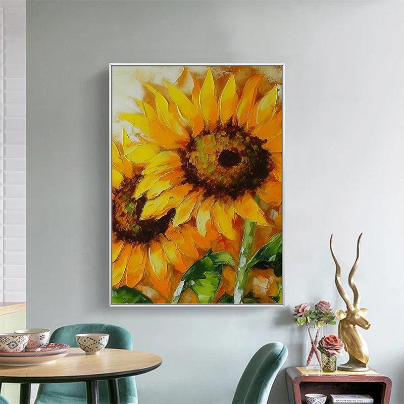 Abstract Sunflower Canvas Oil Painting Boho Wall Art - Beautiful Times: Joyful Moments with Sunflowers
