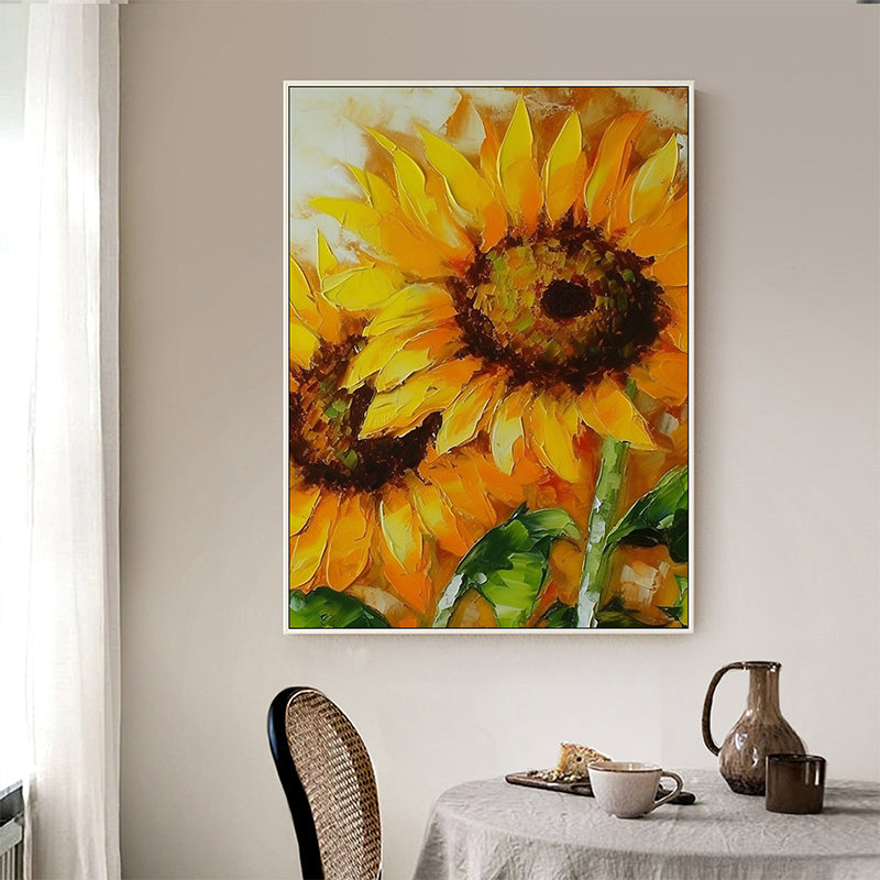 Abstract Sunflower Canvas Oil Painting Boho Wall Art - Beautiful Times: Joyful Moments with Sunflowers