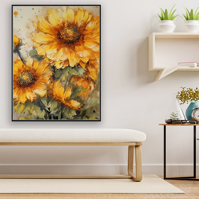 Abstract Sunflower Canvas Oil Painting Boho Wall Art - Natural Rhythm: Sunflowers' Song in Hand-painted Art