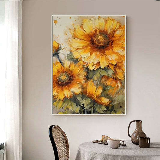 Abstract Sunflower Canvas Oil Painting Boho Wall Art - Natural Rhythm: Sunflowers' Song in Hand-painted Art