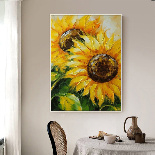 Abstract Sunflower Canvas Oil Painting Boho Wall Art - Gentle Breeze: Natural Beauty of Sunflowers in Oil