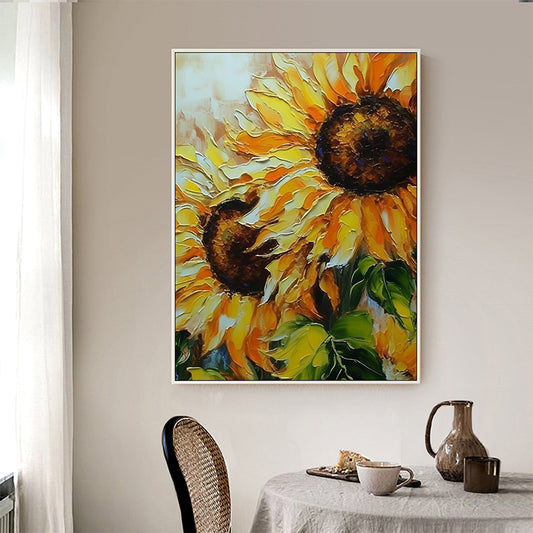 Abstract Sunflower Canvas Oil Painting Boho Wall Art - Light of the Soul: Sunflowers' Beauty in Oil