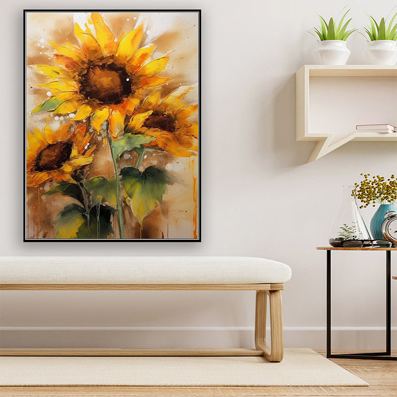 Abstract Floral Wall Art - Radiant Meadows: Artisan Sunflower Oil Masterpiece