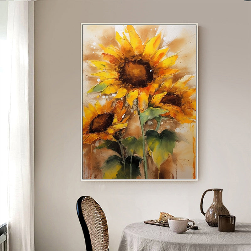 Abstract Floral Wall Art - Radiant Meadows: Artisan Sunflower Oil Masterpiece