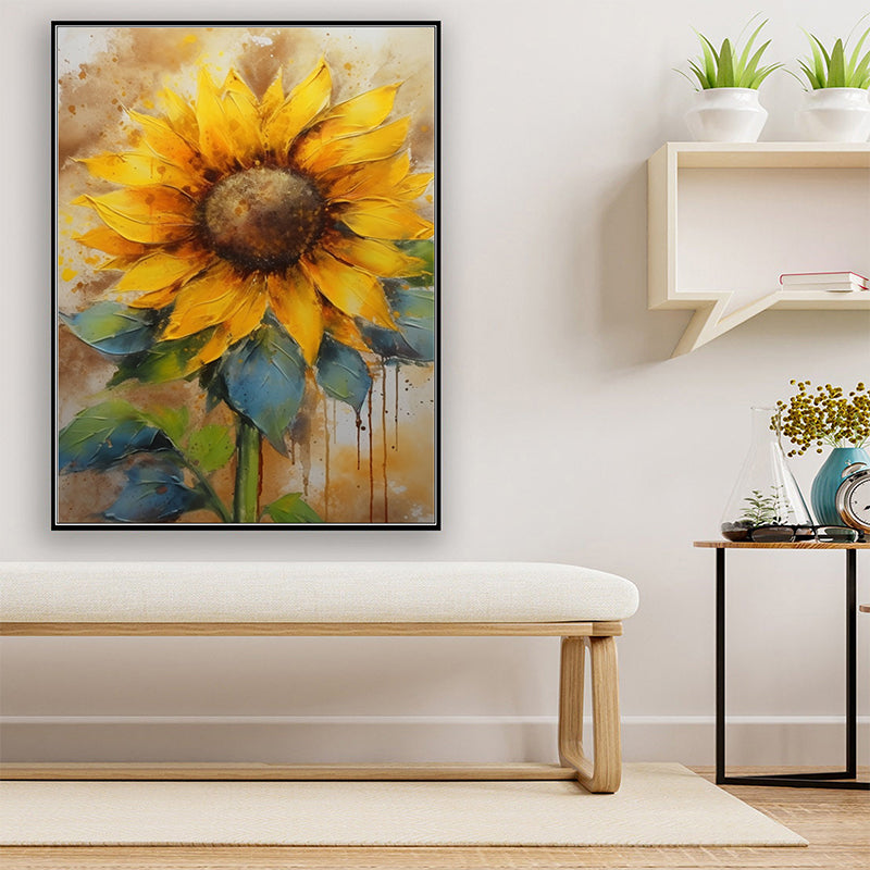 Abstract Sunflower Canvas Oil Painting Boho Wall Art - Warm Embrace: Comfort in Sunflower Oil Paintings