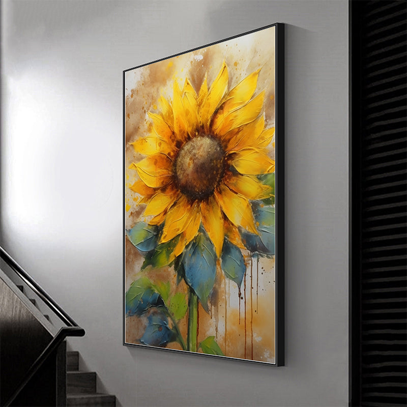 Abstract Sunflower Canvas Oil Painting Boho Wall Art - Warm Embrace: Comfort in Sunflower Oil Paintings