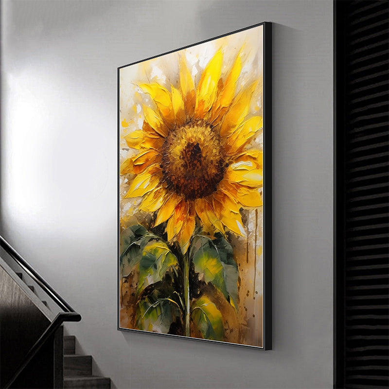 Abstract Sunflower Canvas Oil Painting Boho Wall Art - Vibrant Hues: Expressive Hand-painted Sunflowers