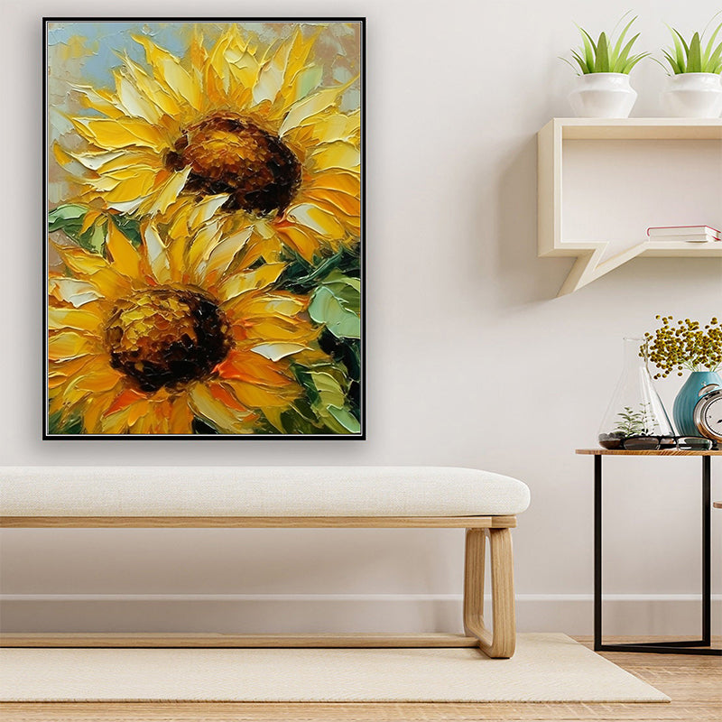 Large Sunflower Texture Oil Painting on Canvas Modern Yellow Floral Acrylic Painting - Dreamy Colors: Enchantment of Sunflower Art