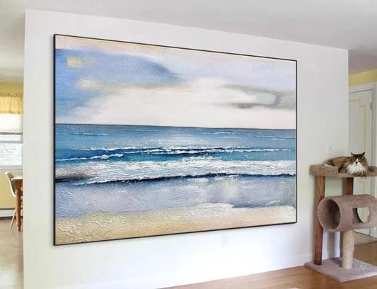 Beach painting, seascape wall art, sunrise beach painting, acrylic painting modern art, beach ocean oil painting, sunset painting on canvas