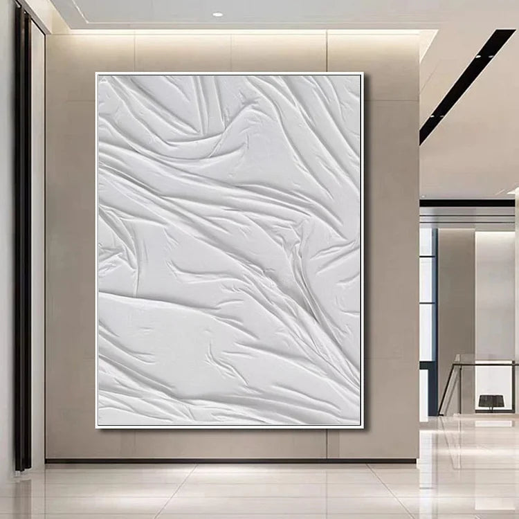Large Abstract White Painting, Large White Acrylic Painting, White 3D Minimalist Painting, White Textured Wall Art,Framed Abstract Painting
