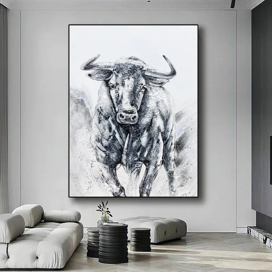 Original Bull Canvas Abstract Oil Painting Angry Bull Wall Art Bull Fighting Oil Painting, Modern Hand Painted Animal Art, Animal Home Decor