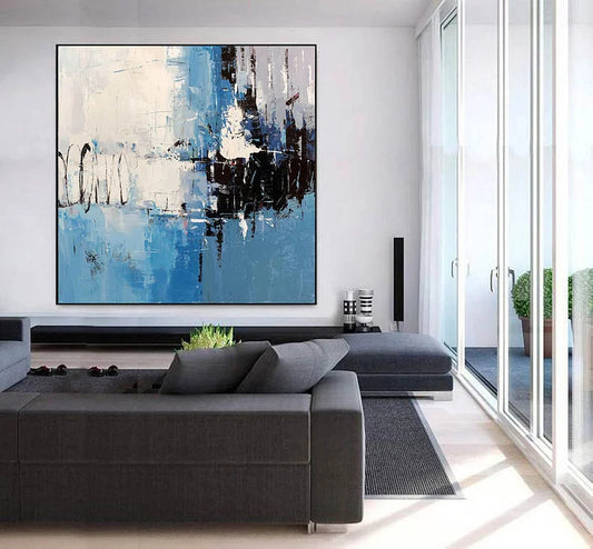 Large canvas wall art, original abstract oil painting, extra large abstract art, blue painting, acrylic canvas art, textured painting