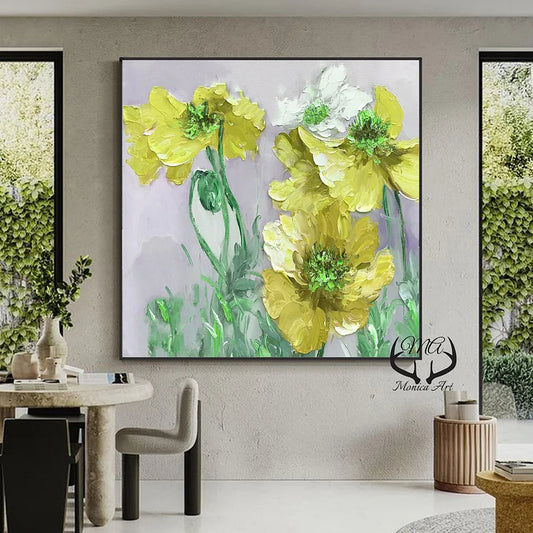 Flower Oil Painting for Living Room Wall Decor Texture Floral Acrylic Painting Abstract Colorful Roses Painting