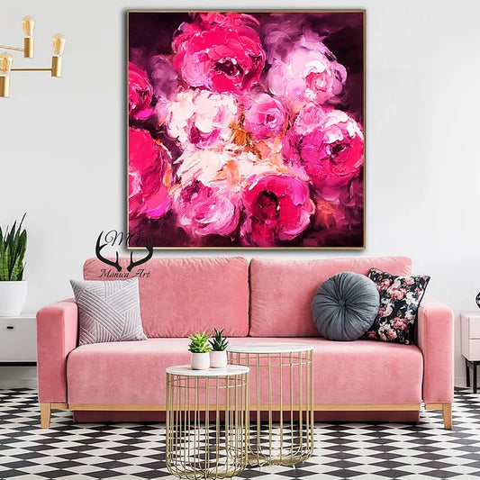 Large Roses Painting on Canvas ,Original Handmade Flower Painting Home decor