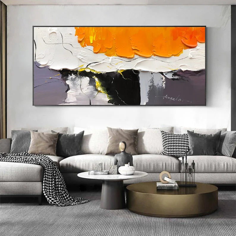 Minimalist Wall Art, Large Original Abstract Painting, Orange Painting Gray Painting, Texture Abstract Painting
