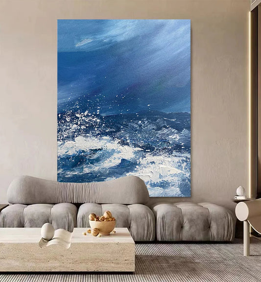 Large ocean sunset painting on canvas big ocean painting large wall art blue painting cloud painting