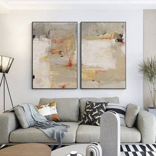 Set of 2 Large Original Beige Abstract Painting For Living Room Set of 2 Beige Painting Brown Painting, Oversized Scandinavian Art