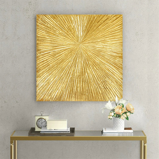 Minimalist Gold Leaf Oil Painting On Canvas, Large Abstract Original Painting