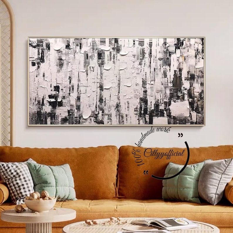 Large Black and white 3D Painting,Black Gray White Abstract Painting,3 –  KwingGallery