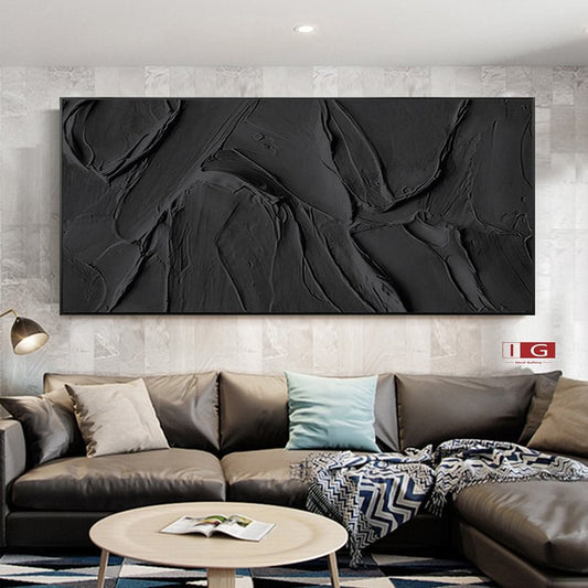 Black 3D Abstract Painting Black 3D Textured Painting Black 3D Minimalist Painting Large Black Abstract Painting Black abstract wall art