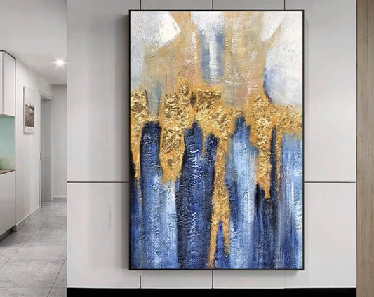 Blue abstract oil painting, textured wall art abstract, contemporary wall art, large acrylic painting on canvas, large canvas wall art