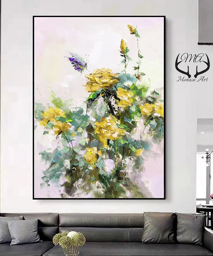 Flower Oil Painting On Canvas Abstract blue Flower Painting Floral Wall Art Home Decor Living Room