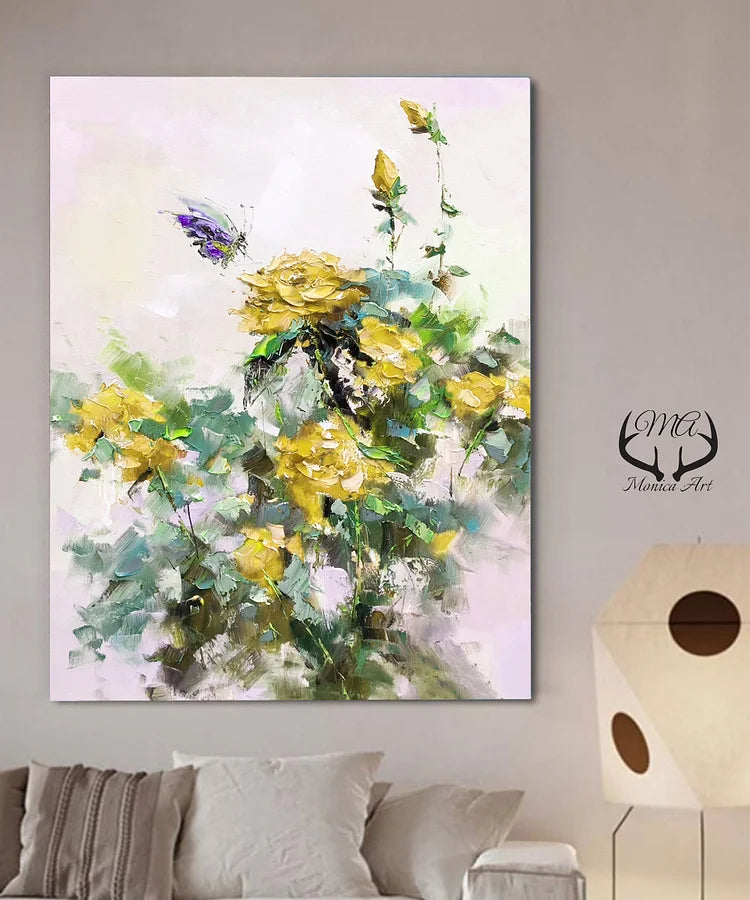 Flower Oil Painting On Canvas Abstract blue Flower Painting Floral Wall Art Home Decor Living Room
