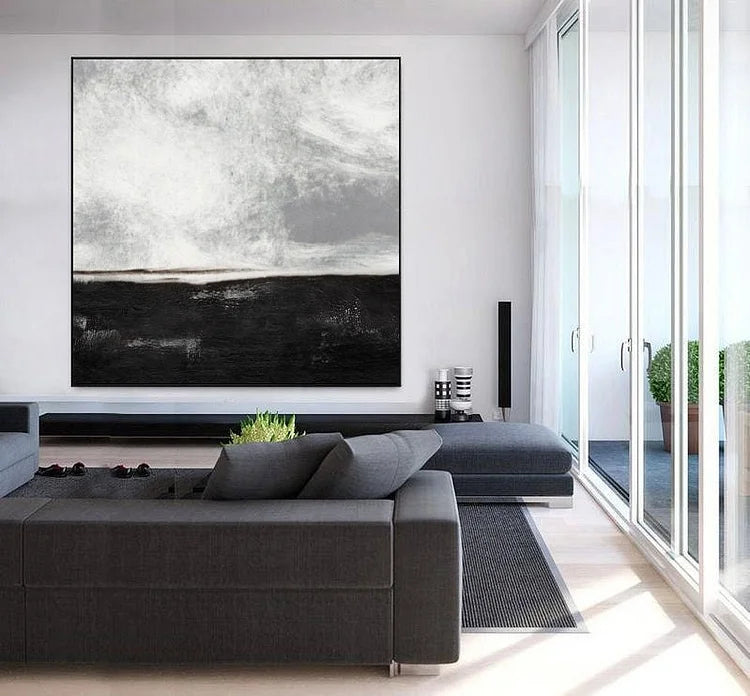 Huge black and white painting Large Abstract Landscape Painting Horizontal Wall Art Handmade Large Wall Art Wall Decor Art Large Canvas Art