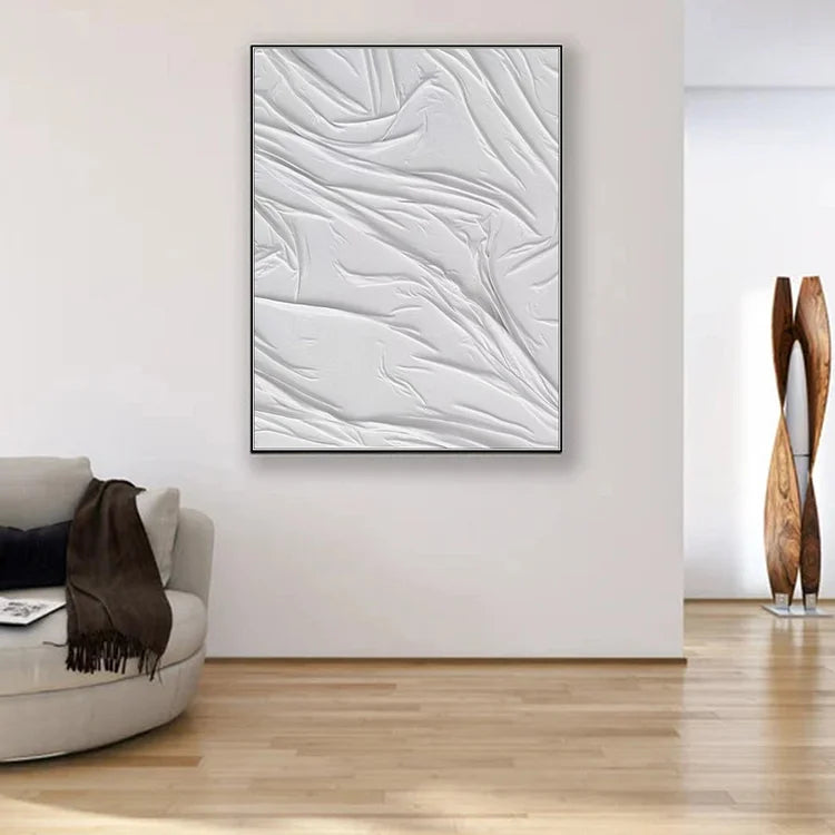 Large Abstract White Painting, Large White Acrylic Painting, White 3D Minimalist Painting, White Textured Wall Art,Framed Abstract Painting