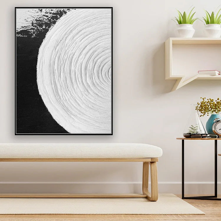 Large Black and White Abstract Painting on Canvas Minimalist Art Modern Wall Art