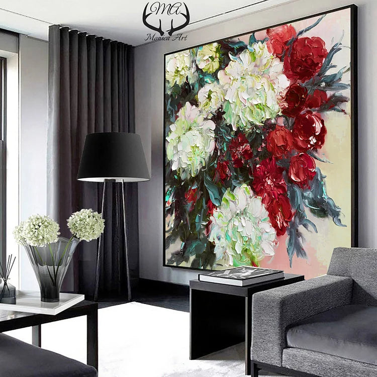 Large Colorful flower oil painting 3D flowers art on canvas Heavy textured flower art Palette knife painting