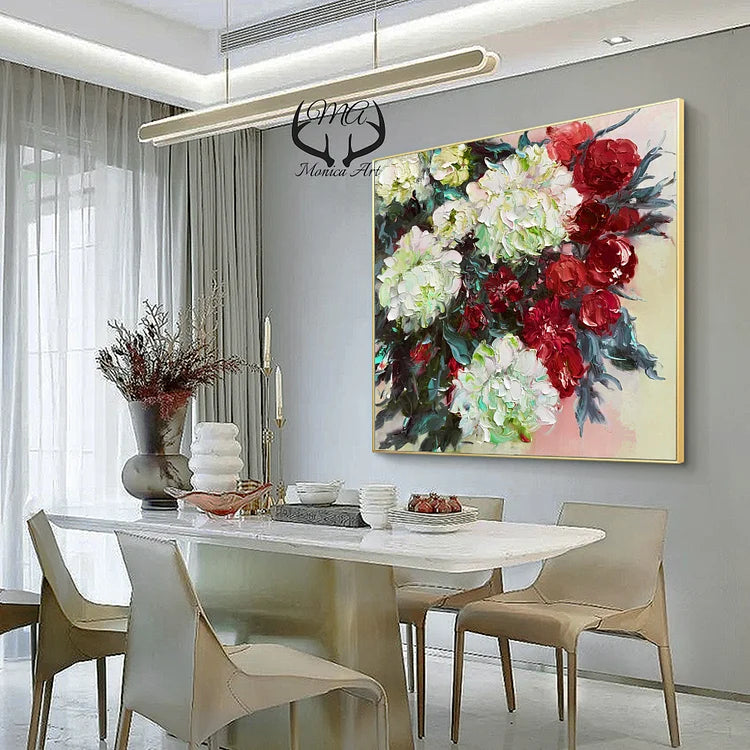 Large Colorful flower oil painting 3D flowers art on canvas Heavy textured flower art Palette knife painting