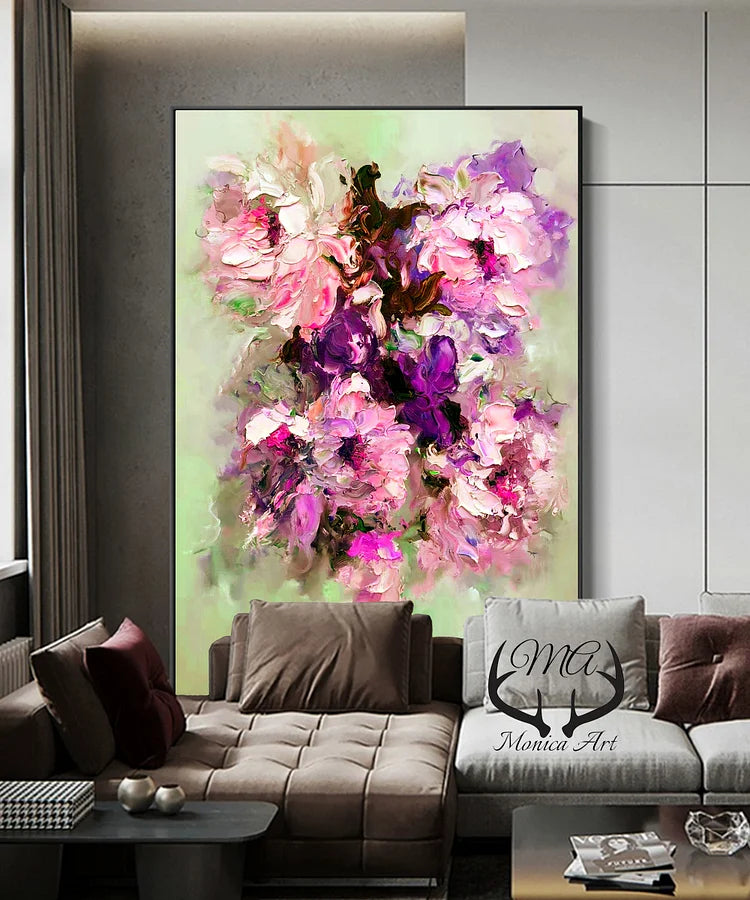 Large Original Oil Painting On Canvas, Abstract Colorful Roses Painting, Modern Floral Art Living Room Wall Art Texture Painting, Home Decor